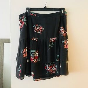 LOFT High Waisted Floral Ruffle Skirt Dark Grey,10